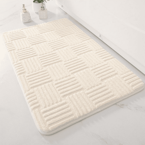Thickened absorbent striped floor mat solid color bathroom carpet bedroom comfortable cotton velvet non-slip mat entrance mat
