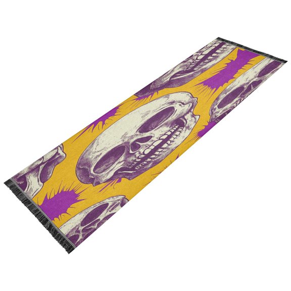Thickened short pile bedside carpet for bedroom long strip washable and anti-slip pad Art Skull Pattern