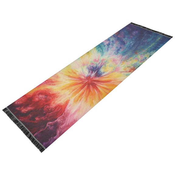 Thickened short pile bedside carpet for bedroom, long strip, washable and anti-slip pad. Beautiful Tie-dye