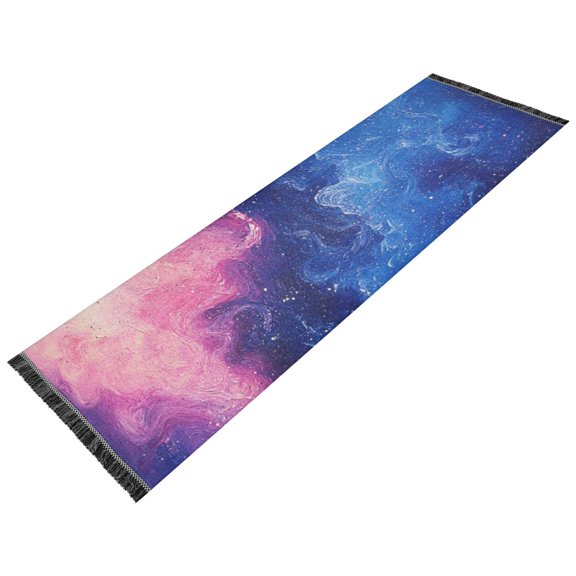Thickened short pile bedside carpet for bedroom, long strip, washable and anti-slip pad. Blue Pink Starry