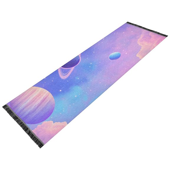 Thickened short pile bedside carpet for bedroom, long strip, washable and anti-slip pad. Cartoon Pastel Space