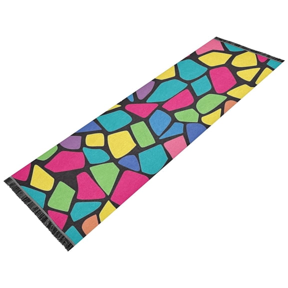 Thickened short pile bedside carpet for bedroom, long strip, washable and anti-slip pad. Colorful Irregular Pattern