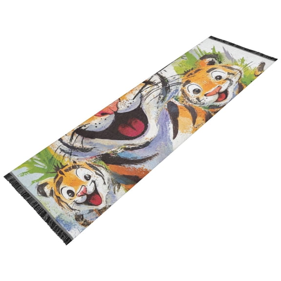 Thickened short pile bedside carpet for bedroom, long strip, washable and anti-slip pad. Cute Cartoon Tigers
