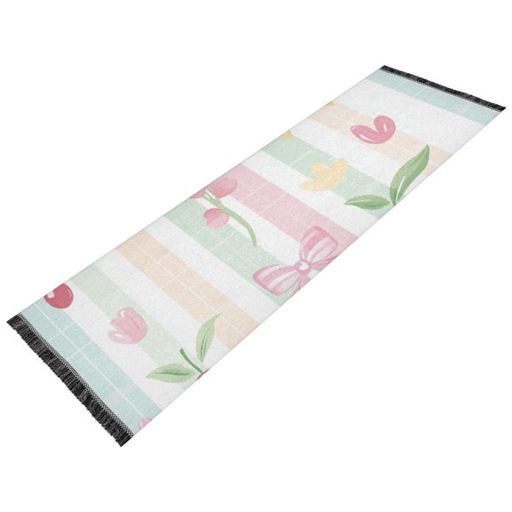 Thickened short pile bedside carpet for bedroom, long strip, washable and anti-slip pad. Cute Pattern