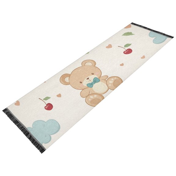 Thickened short pile bedside carpet for bedroom, long strip, washable and anti-slip pad. Cute Teddy Bear Pattern