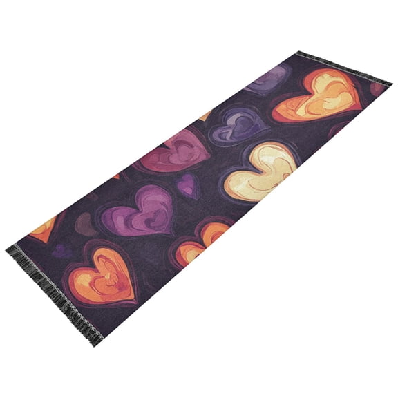 Thickened short pile bedside carpet for bedroom, long strip, washable and anti-slip pad. Hearts Pattern
