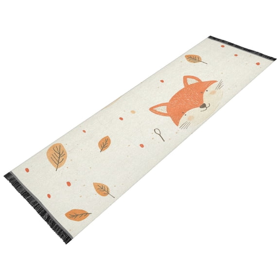 Thickened short pile bedside carpet for bedroom, long strip, washable and anti-slip pad. Little Fox Pattern
