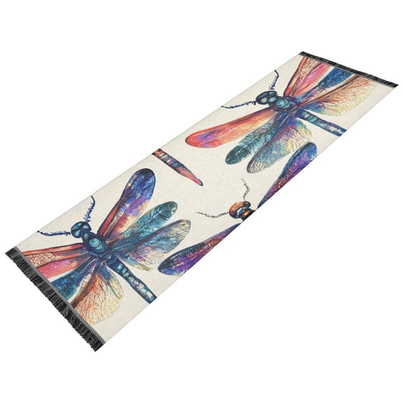 Thickened short pile bedside carpet for bedroom, long strip, washable and anti-slip pad. Multicolor Dragonfly