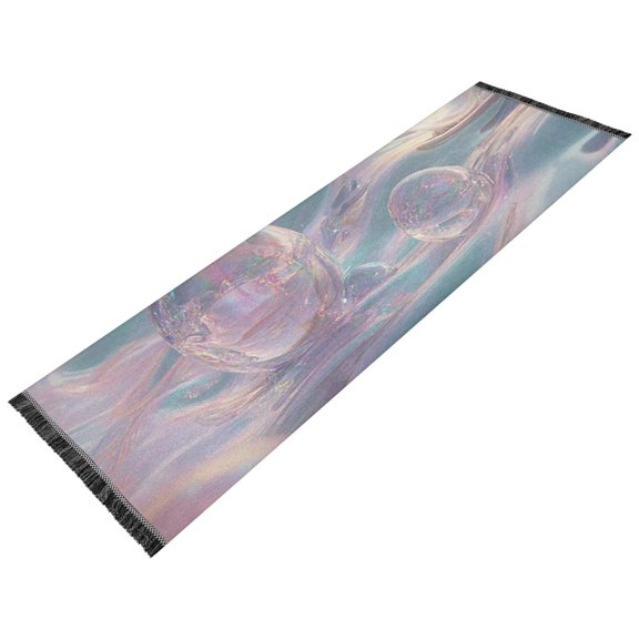 Thickened short pile bedside carpet for bedroom, long strip, washable and anti-slip pad. Pink Bubble