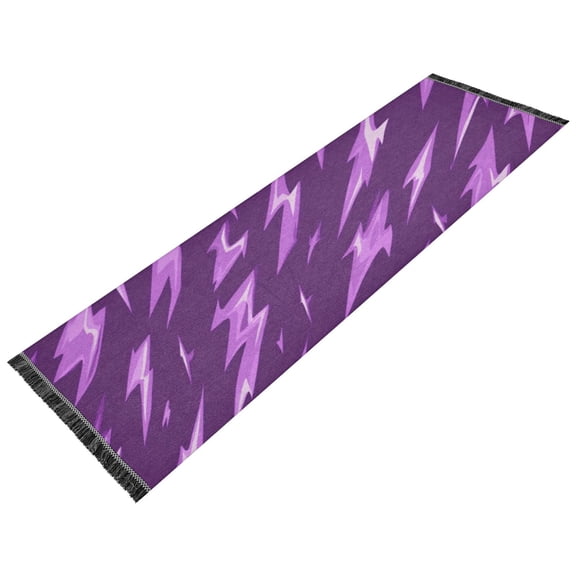 Thickened short pile bedside carpet for bedroom, long strip, washable and anti-slip pad. Purple Lightning Bolt Pattern