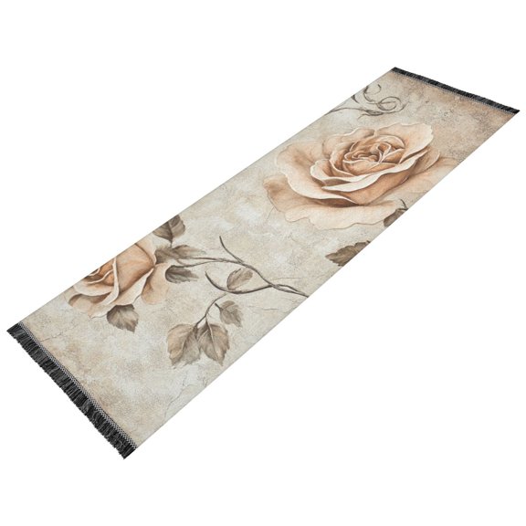 Thickened short pile bedside carpet for bedroom, long strip, washable and anti-slip pad. Retro Atmosphere Rose