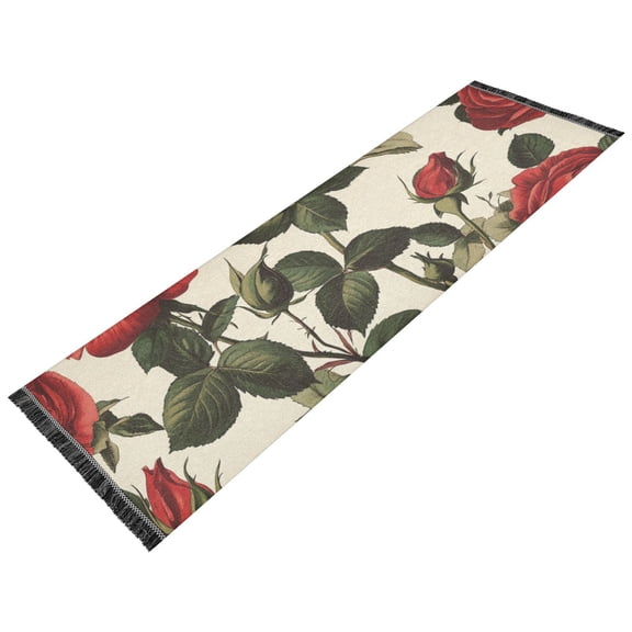 Thickened short pile bedside carpet for bedroom, long strip, washable and anti-slip pad. Rose Pattern