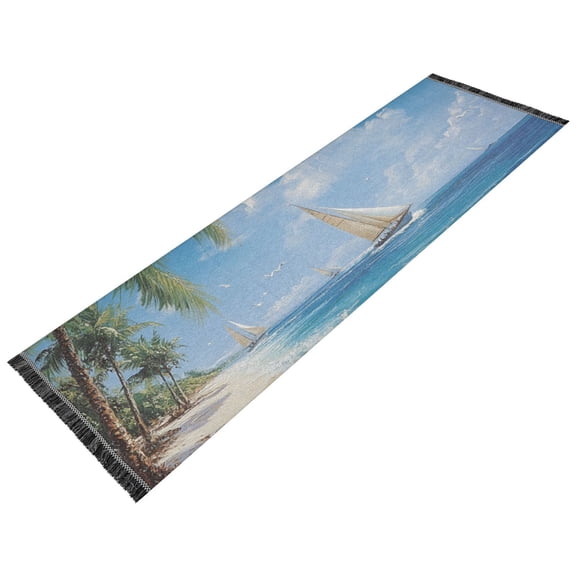 Thickened short pile bedside carpet for bedroom, long strip, washable and anti-slip pad. Sandy Beach