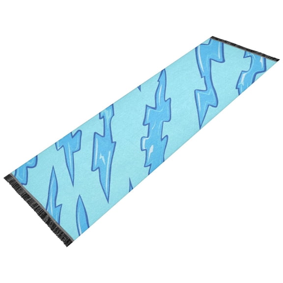Thickened short pile bedside carpet for bedroom, long strip, washable and anti-slip pad. Sky Blue Lightning Bolt