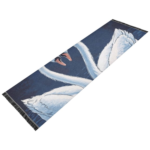 Thickened short pile bedside carpet for bedroom, long strip, washable and anti-slip pad. Two Swans