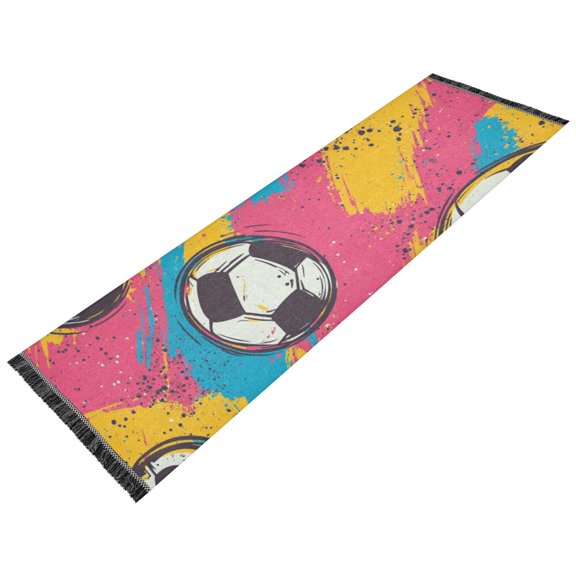 Thickened short pile bedside carpet for bedroom, long strip, washable and anti-slip pad. Vibrant Football Pattern