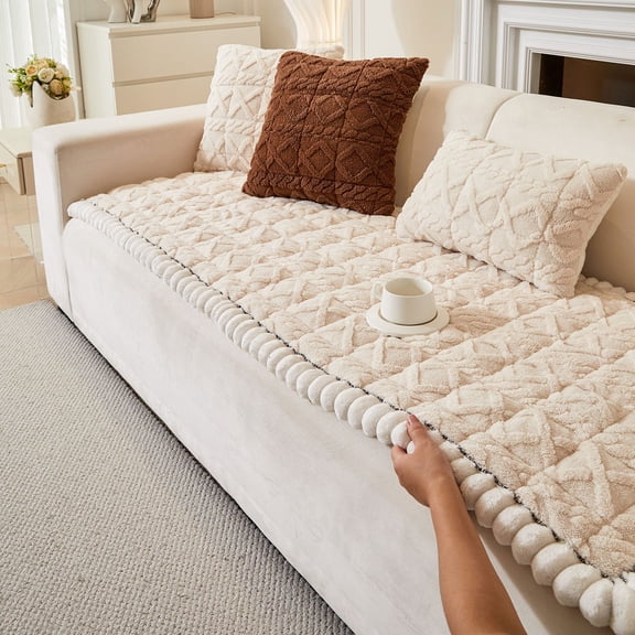 Thickened warm jacquard sofa cushion, wrinkled design, non-slip pet-friendly