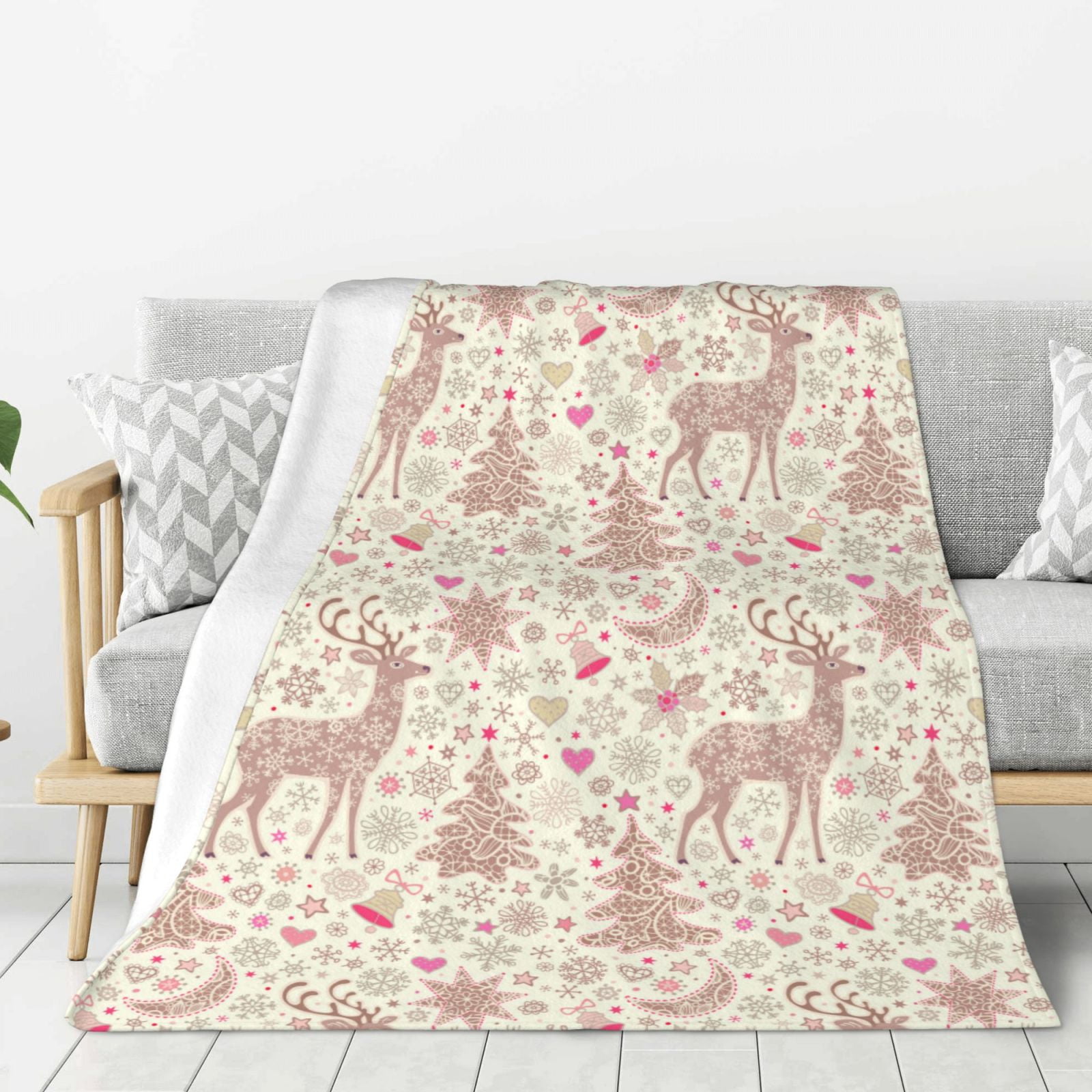 Thickening Throw Blanket for Couch, Deer Bells Moon Christmas Tree