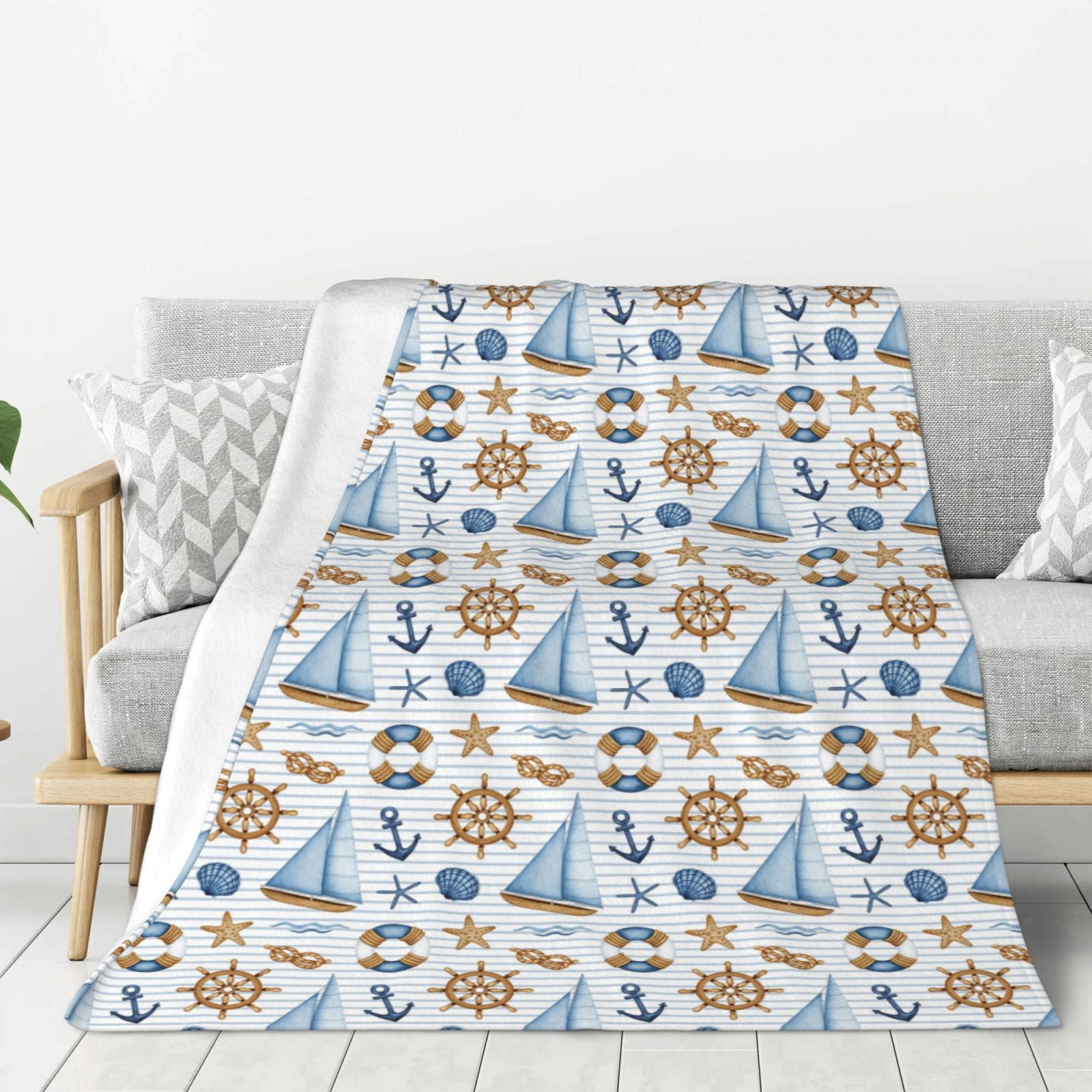 Thickening Throw Blanket for Couch, Vintage Anchor Steering Wheel