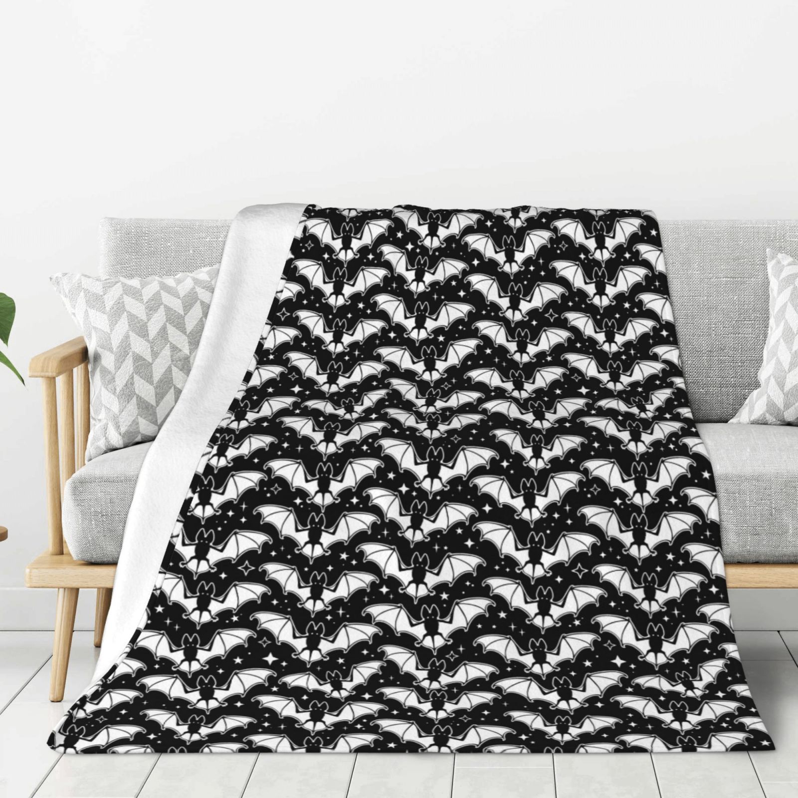 Thickening Throw Blanket for Couch, White Cool Bats Star Fuzzy Comfy