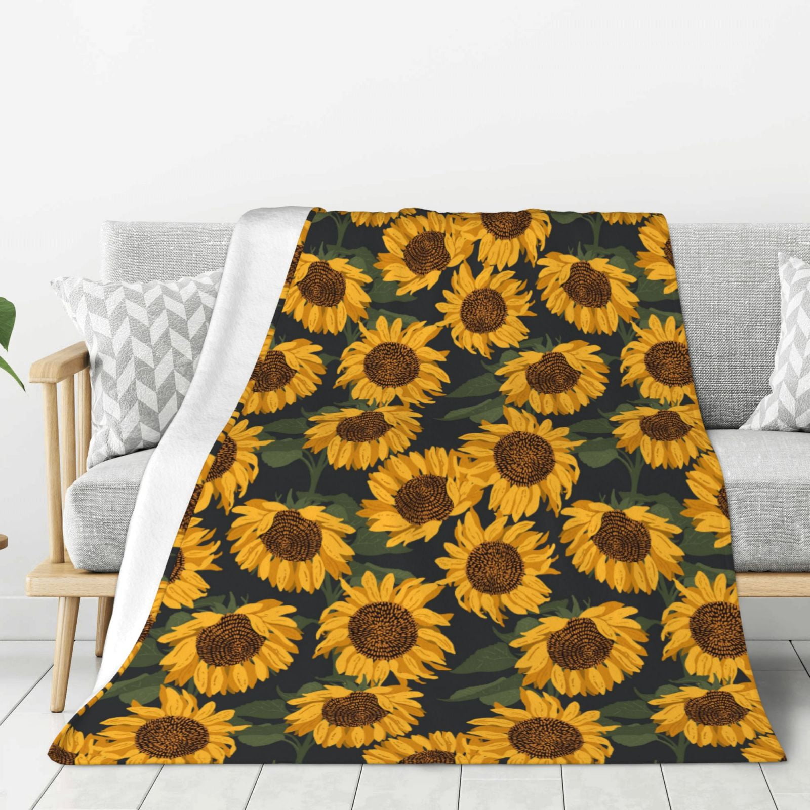 Thickening Throw Blanket for Couch, Yellow Blooming Sunflowers Fuzzy
