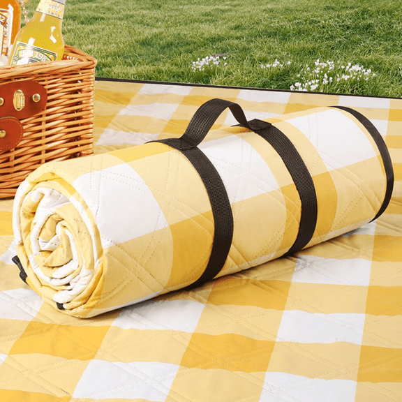 Thickening Waterproof Picnic Blanket - Sandproof & Windproof Outdoor Beach Mat, Extra Large 78"x78" Foldable Camping Mat,Yellow
