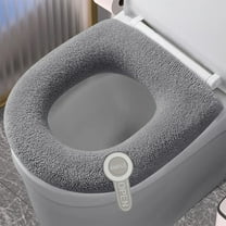 Thicker Bathroom Soft Toilet Seat Cover Pad with Handle Toilet Lid Cover Cushion Soft Thicker Washable Fits All Oval Toilet Seats, Gray