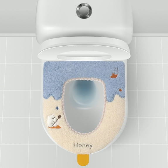 Thicker Bathroom Toilet Seat Cover Pads Fall And Winter Toilet Seat Thickened Household Warm Sitting Toilet Cover Furry Toilet Seat Cushion Washable D Shapetoilet Seat Cushion (Blue)