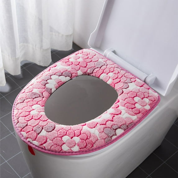 Thicker Bathroom Toilet Seat Cover Pads Zipper Model Toilet Seat Household Embroidery Sitting Washer Toilet Seat Cover Cute Washer Universal Toilet Seat Washable D Shapetoilet Seat Cushion (Pink)