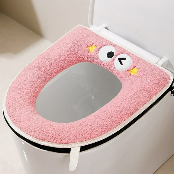 Thicker Bathroom Toilet Seat Cover Pads Zipper Model Toilet Seat Household Embroidery Sitting Washer Toilet Seat Cover Cute WasherUniversal Toilet Seat Washable D Shapetoilet Seat Cushion (Pink)