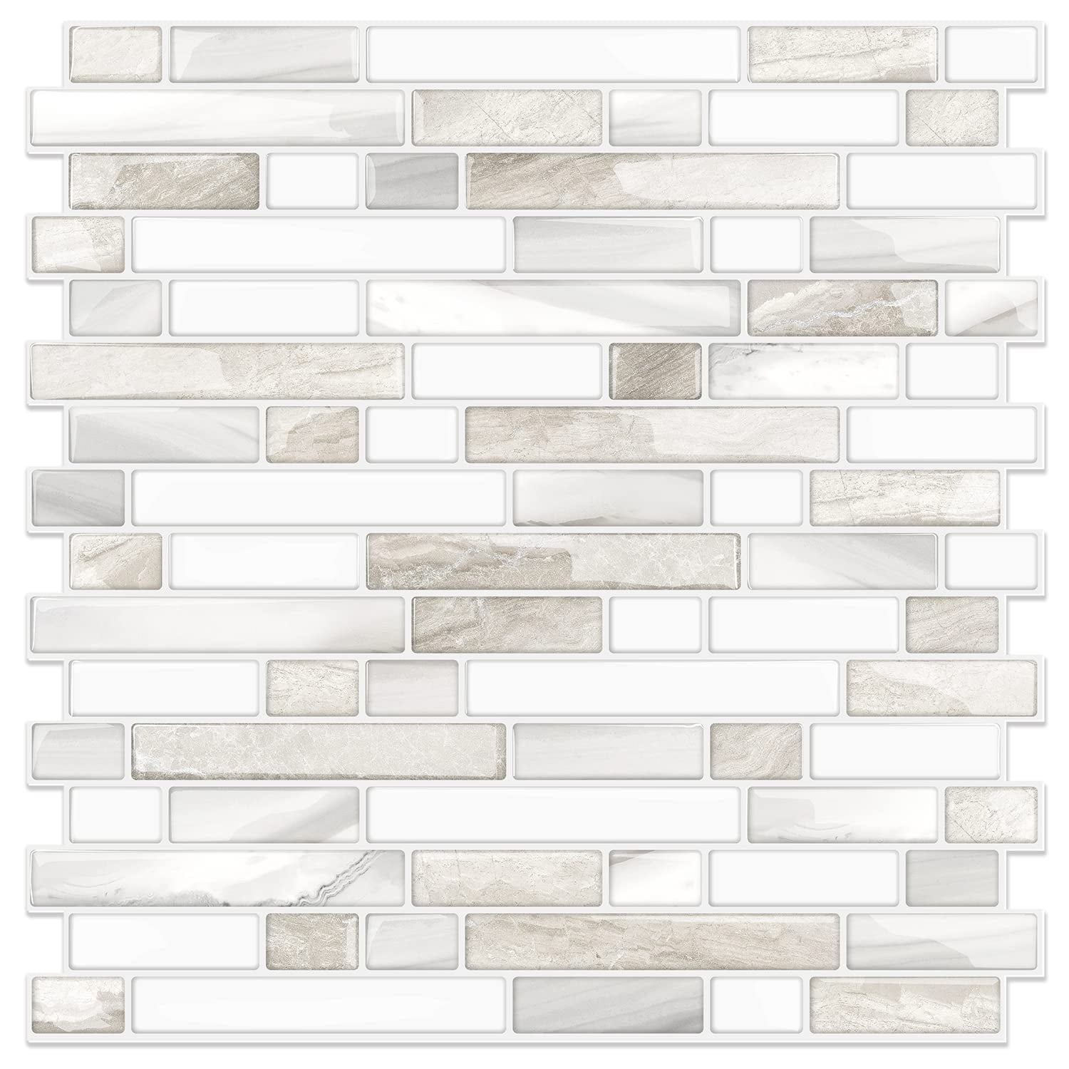 Thicker Design Peel And Stick  Self Adhesive On Tile Backsplash For Kitchen Bathroom Beige & White 12"*12" 10 Sheets