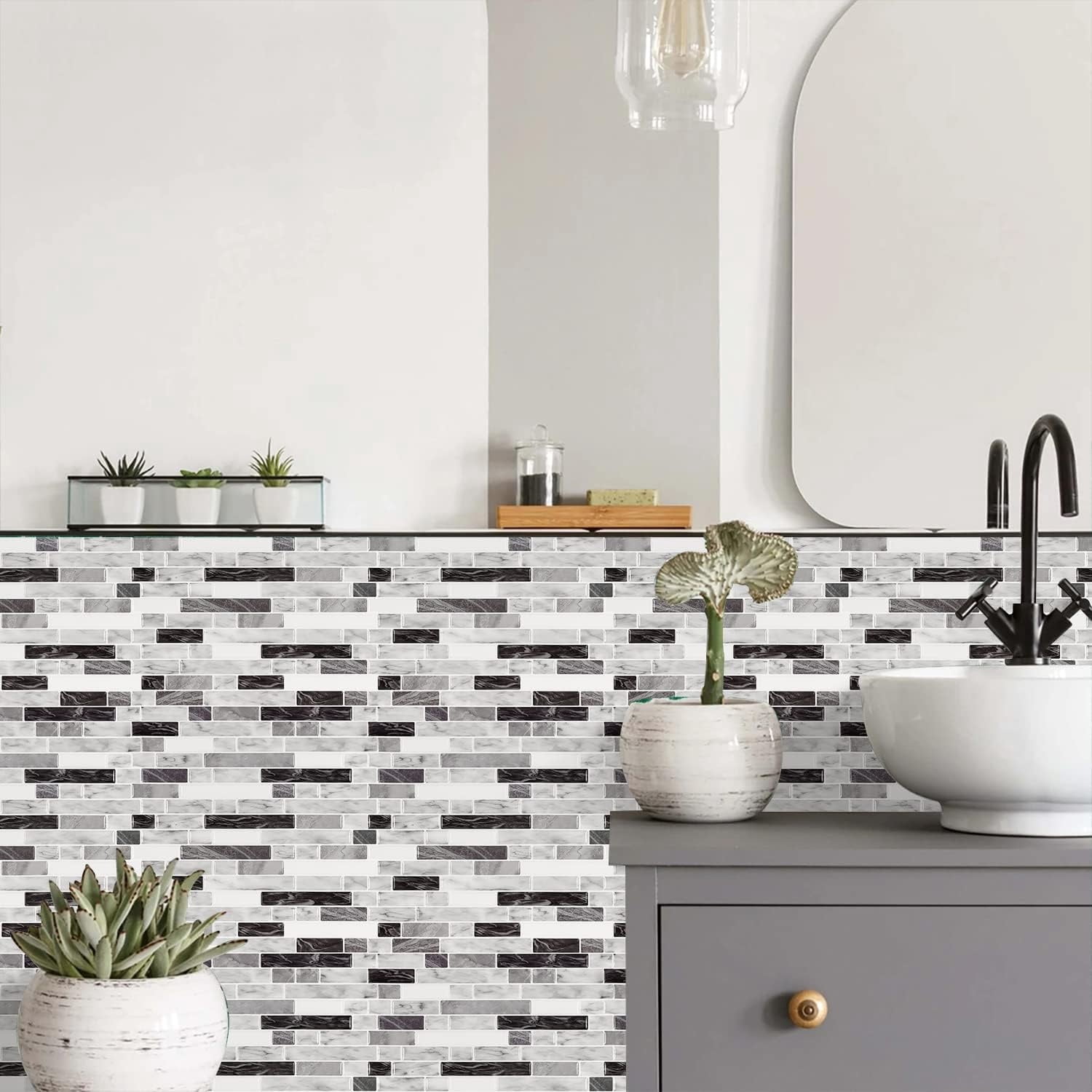 Thicker Design Peel and Stick Tile Backsplash, 12”×12”Stick on Backsplash for Kitchen, Self Adhesive Tile for Kitchen Backsplash and Bathroom(10 Sheets, Carrara Grey)