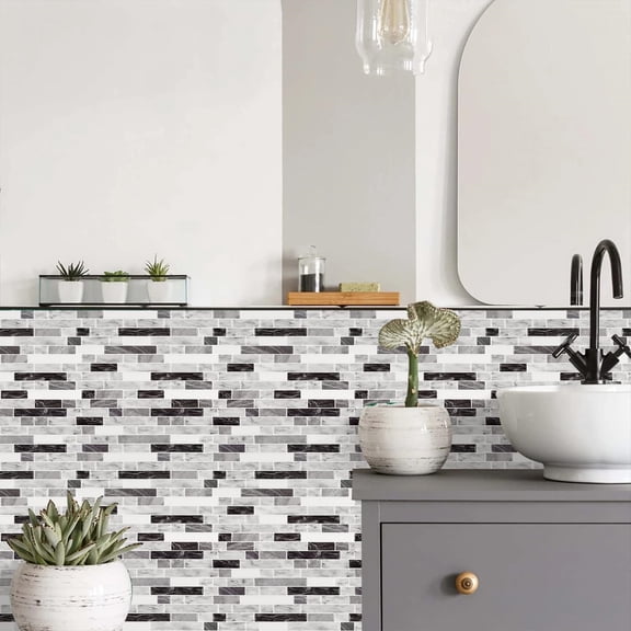 Thicker Design Peel and Stick Tile Backsplash, 1212Stick on Backsplash for Kitchen, Self Adhesive Tile for Kitchen Backsplash and Bathroom(10 Sheets, Carrara Grey)
