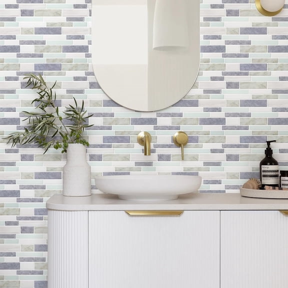 Thicker Design Peel and Stick Tile Backsplash, 1212 Stick on Backsplash for Kitchen, Self Adhesive Tile Stickers for Kitchen Backsplash and Bathroom(10 Sheets, Gray Aqua)