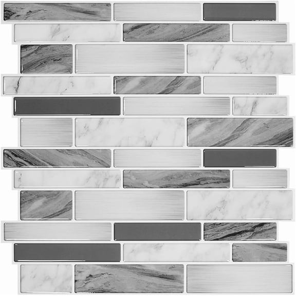 Thicker Design Peel and Stick Tile Backsplash, 12"x12"Stick Backsplash for Kitchen, Self Adhesive Tile Stickers for Kitchen Backsplash and Bathroom(10 Sheets, Gray)