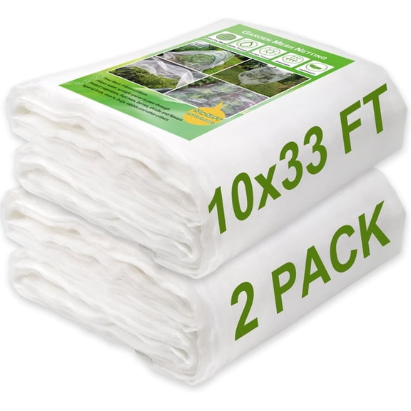 Thicker Garden Mesh Netting, 2 Pack 10x33Ft Ultra Fine Garden Netting Mesh Barrier Protection Netting for Vegetable Plants Fruits Flowers Crops Row Cover Raised Bed Fabric Screen Protection Net Cover