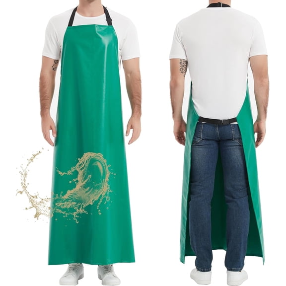 Thicker Rubber Apron, Extra Long Adjustable Apron, Heavy Duty Oil&Chemical Resistant Waterproof Work