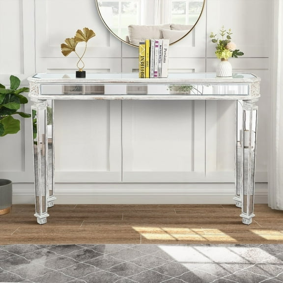 Thicker Top Console Table with Curved Legs for Entryway|60'' Navy Blue