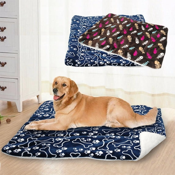 Thicker Washable Blue Bone Pattern Dog Mat Warm Pet Blanket Cushion Mat Resting Seat