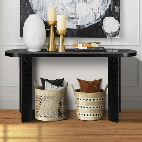 Thicker & Wider Console Table with Curved Legs, Multiple Installation Options (Black)