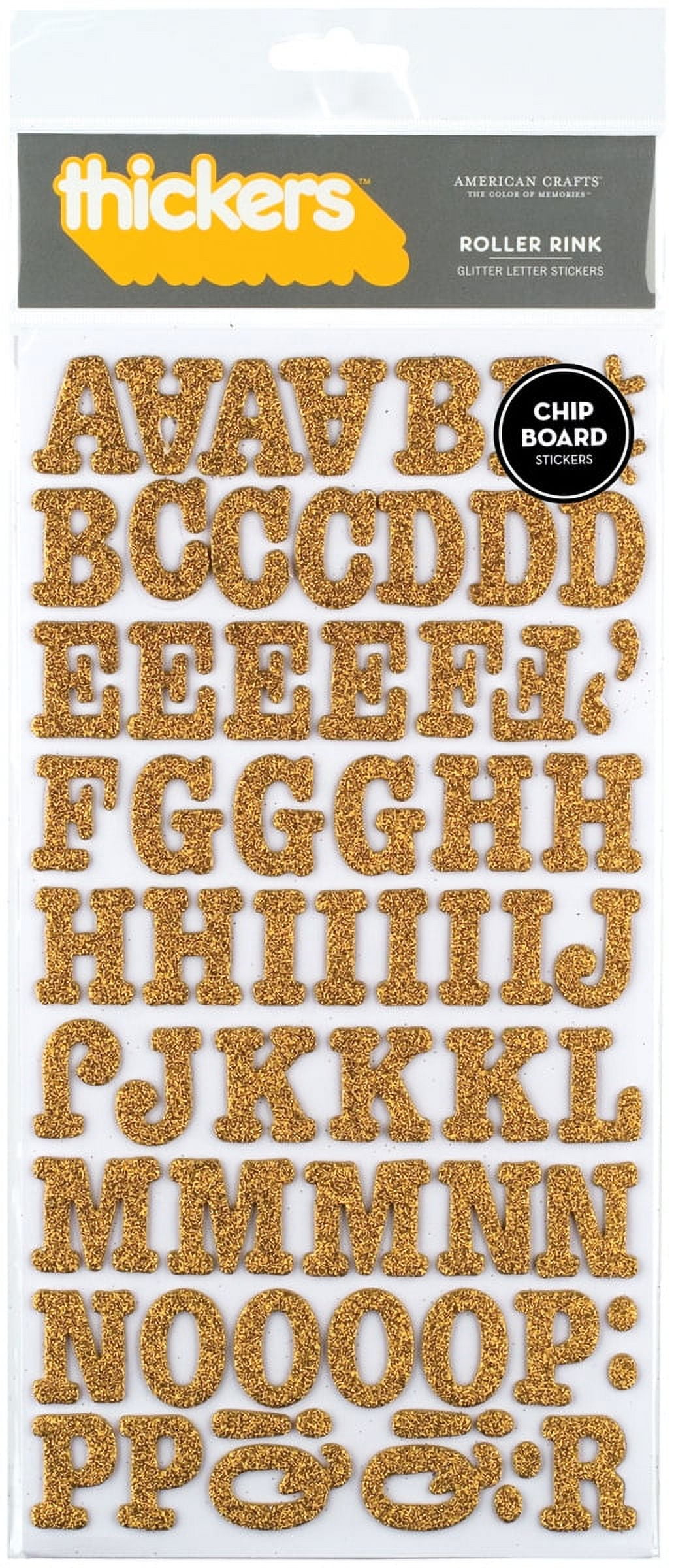 Thickers Chipboard Gold Glitter Roller Rink Letter Stickers 6x11