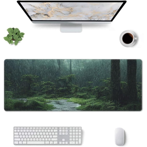 Thicket Forest Rain Trees Gaming Mouse Pad Large Mouse Pad (31.5x11.8 Inch) Non-Slip Rubber Base Large Desk Mat Desk Protector for Home Office Gaming Work