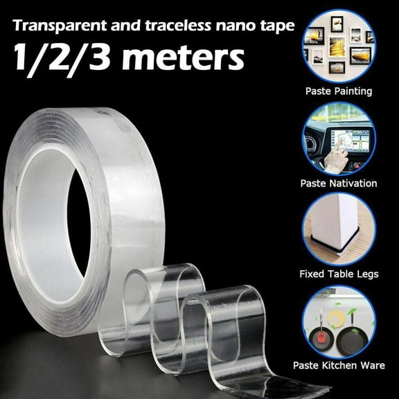 Thickness 1mm*Width 2cm*Length 1m Nano Tape Transparent Traceless Black Technology Strong Waterproof Double-Sided Adhesive Punch-Free Magic Invisible Nano Double-Sided Adhesive