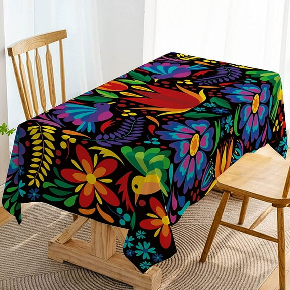 Thideape Fiesta Floral Pattern 60 x 84 Polyester Tablecloth