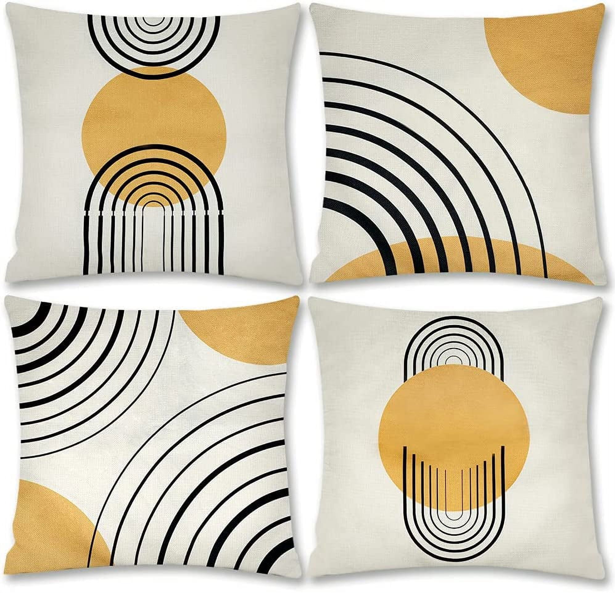 Thideape Pillow Covers 18x18 Inch Set of 4 Yellow Abstract