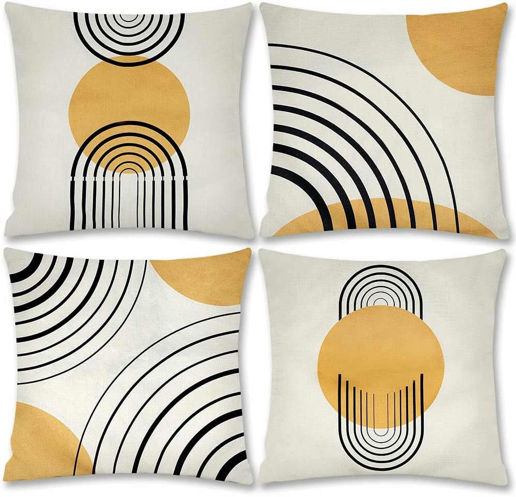 Golden Yellow Linen Pillow Cover Half Moon Print Pillow Mustard Yellow  Pillow Modern Home Decor Hand Printed Pillow Cover Half Circle Pillow 