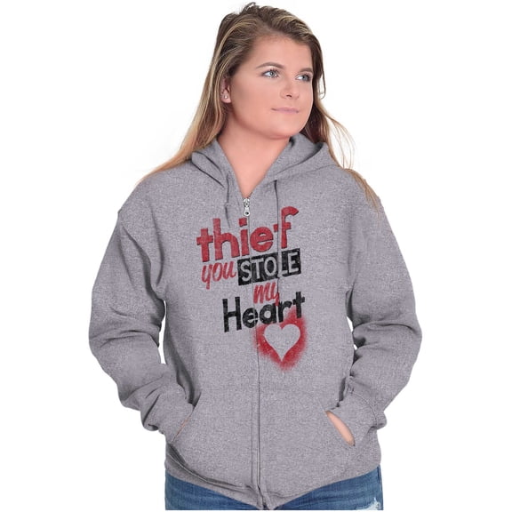 Thief Stole My Heart Valentines Day Womens Plus Size Graphic Zipper Hoodie Brisco Brands 5X