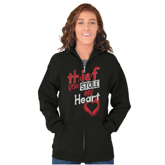 Thief Stole My Heart Valentines Day Womens Plus Size Graphic Zipper Hoodie Brisco Brands 5X