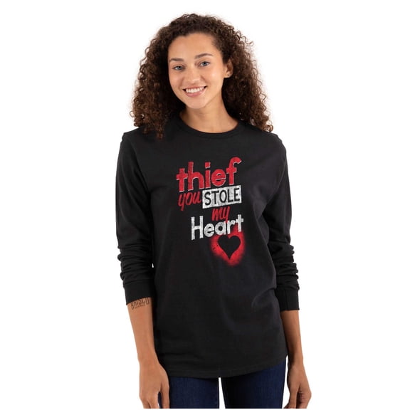 Thief Stole My Heart Valentines Day Women's Long Sleeve T Shirt Brisco Brands S
