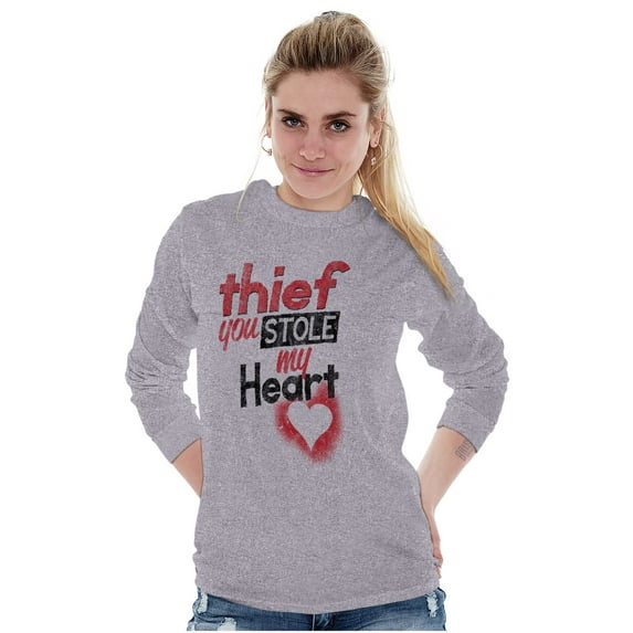 Thief Stole My Heart Valentines Day Women's Long Sleeve T Shirt Brisco Brands S